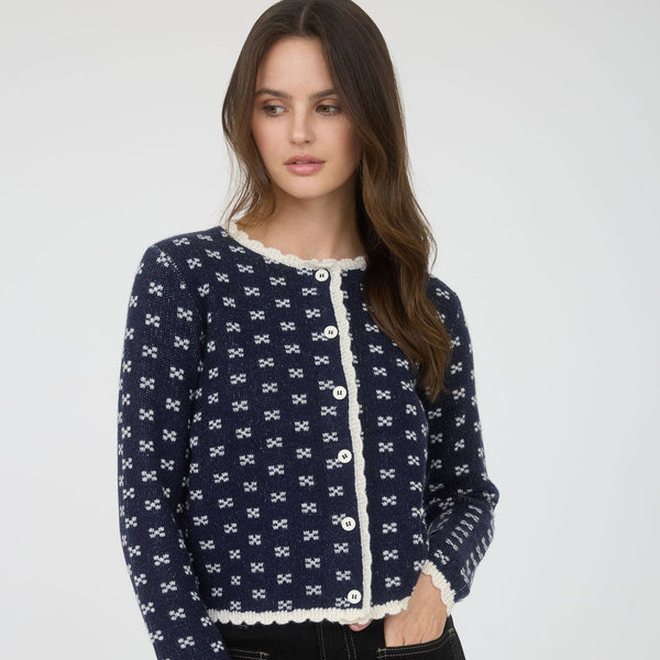Scallop Trim Button Down Knit Cardigan