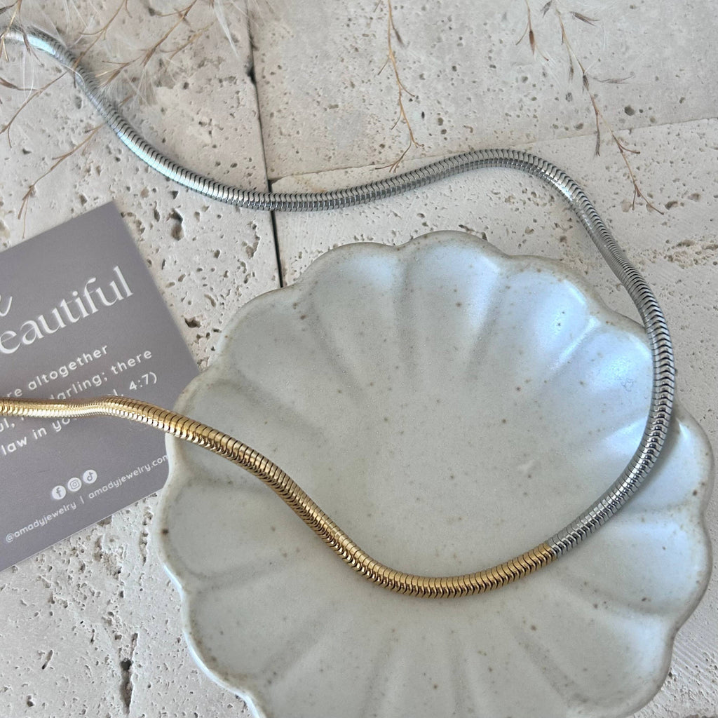 Gold Silver snake chain necklace two double tone ombre 