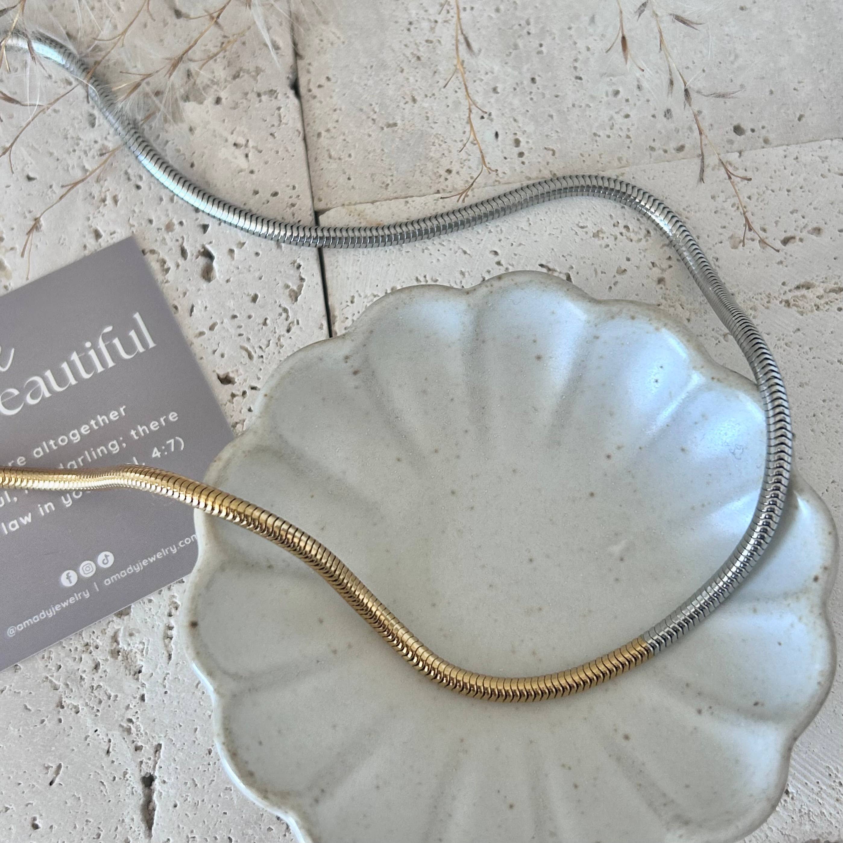 Gold Silver snake chain necklace two double tone ombre 