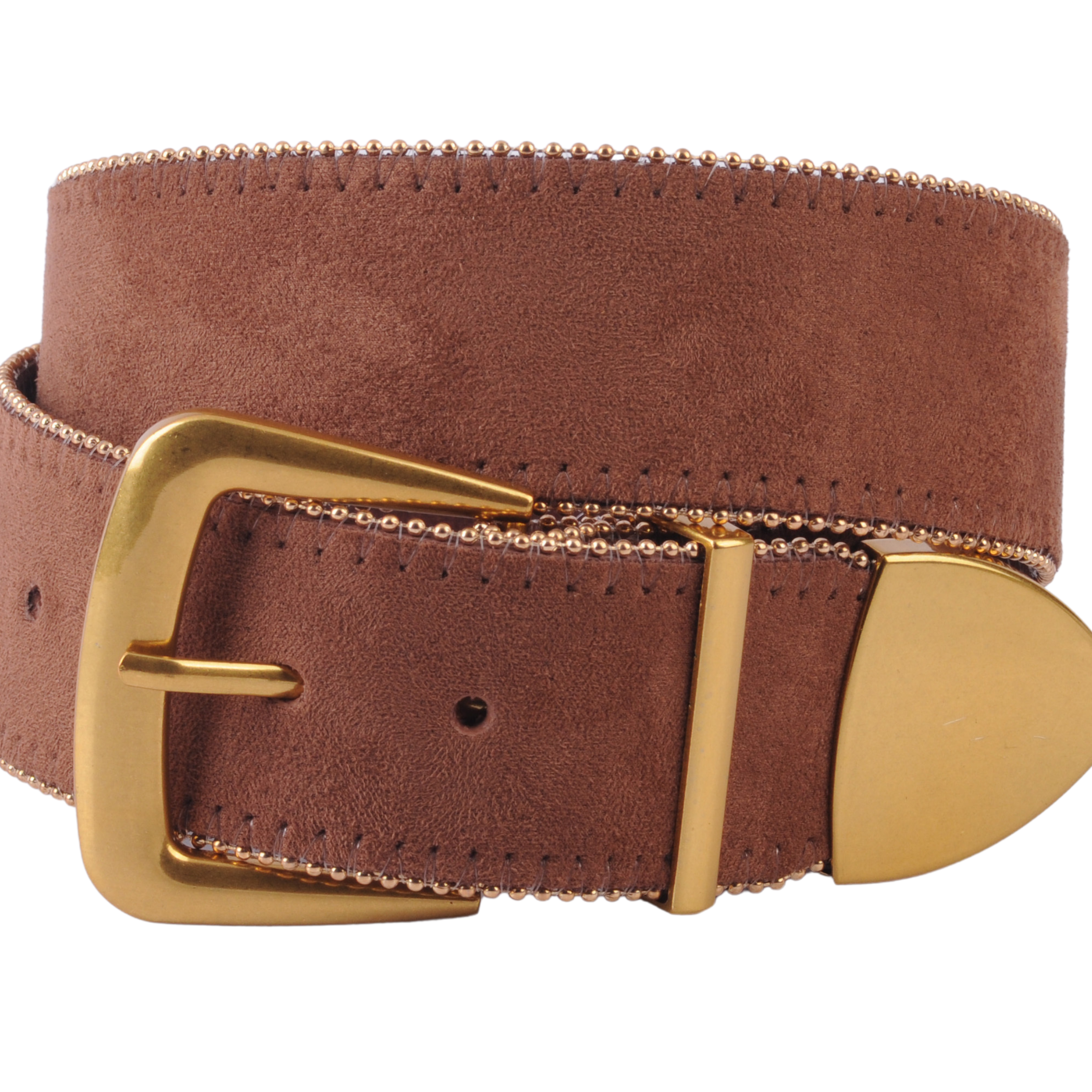 Zipper-Lined Suede Belt with Gold Hardware
