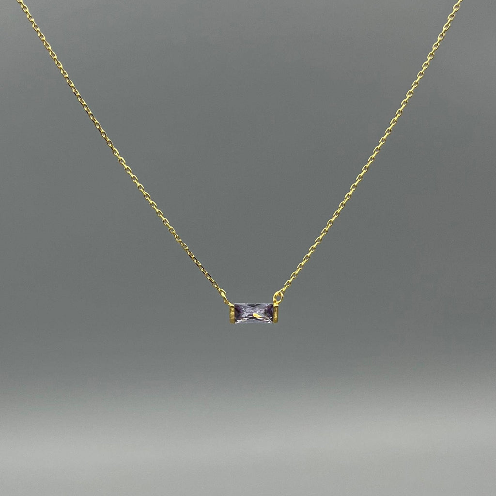 Gold Baguette Birthstone Necklace