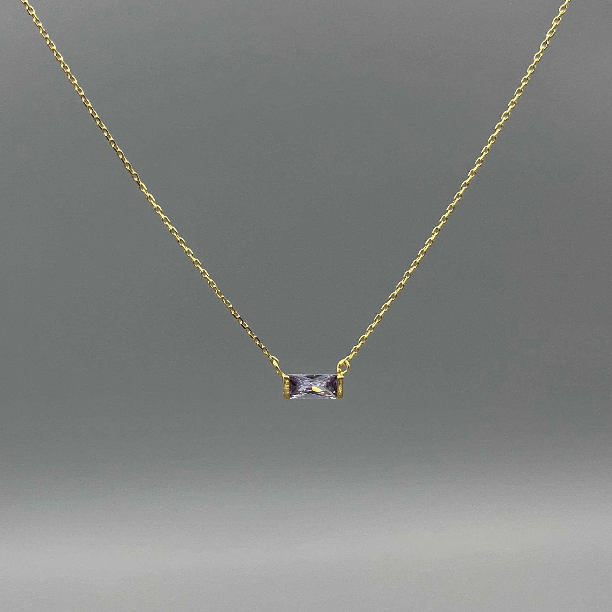 Gold Baguette Birthstone Necklace