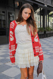 12W3463N-Oversized Graphic Casual Knit Sweater Cardigan