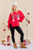 Merry With Ornament Patchwork Oversized Long Sleeve Top