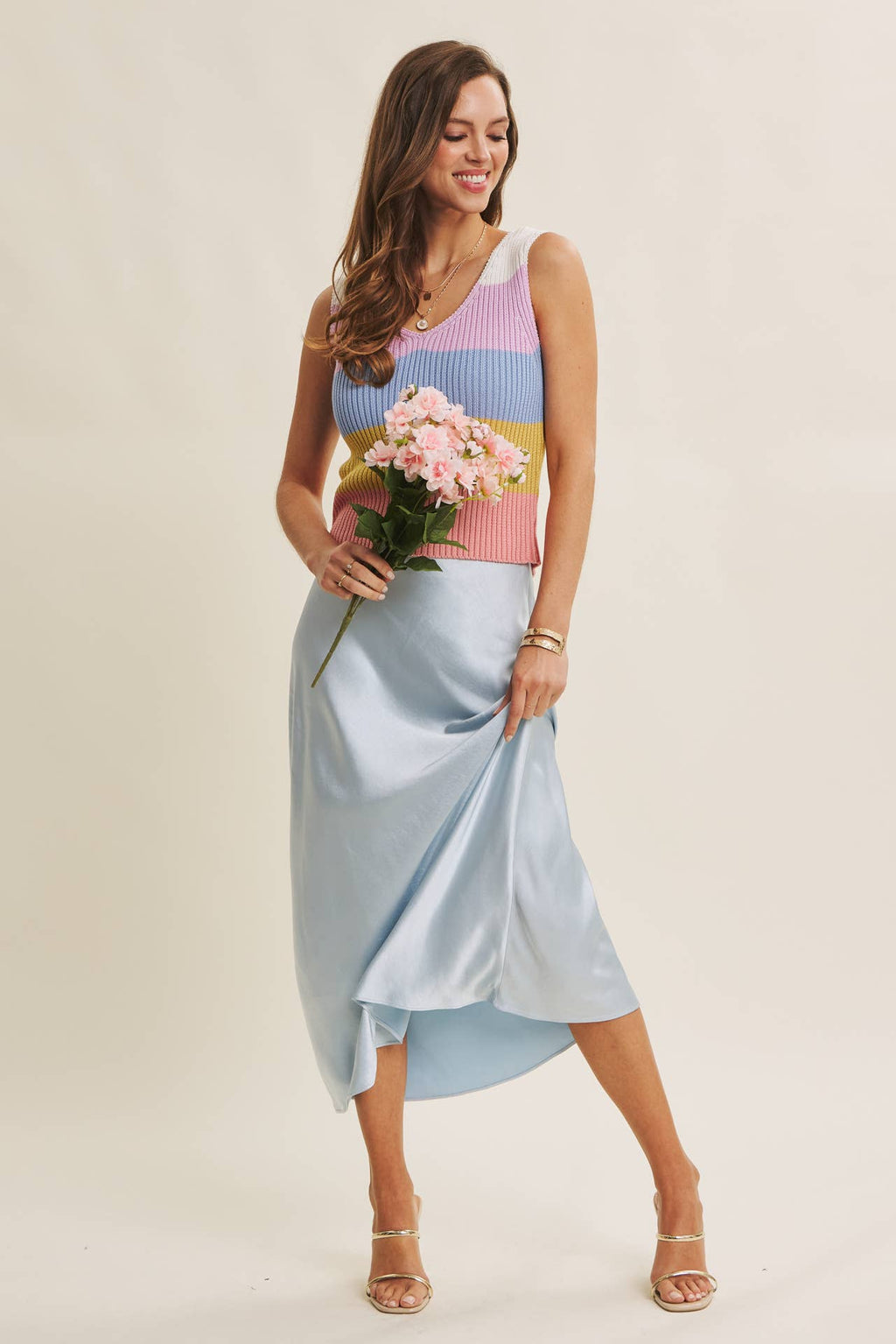 THICK SILKY SATIN BIAS CUT MAXI SKIRT: CLOUD BLUE