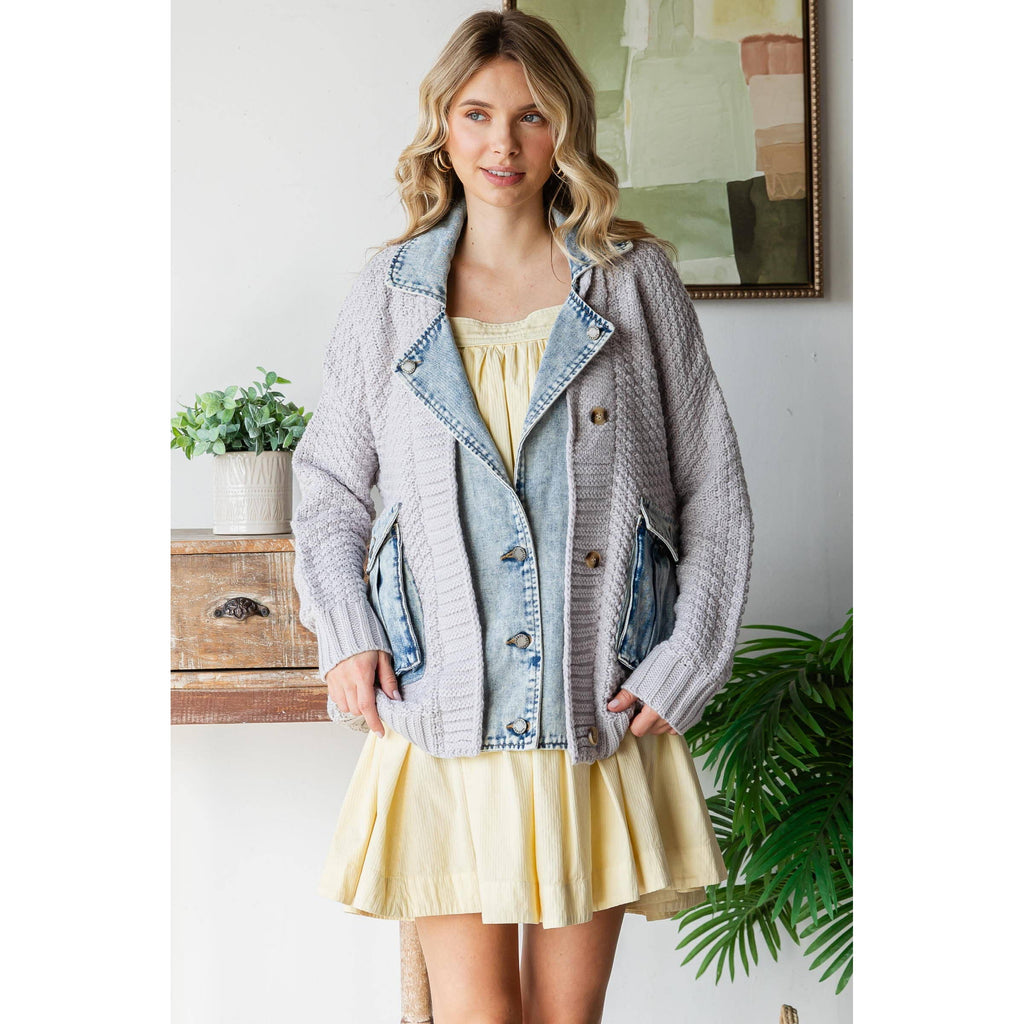 Knit Body Denim Layerd Jacket
