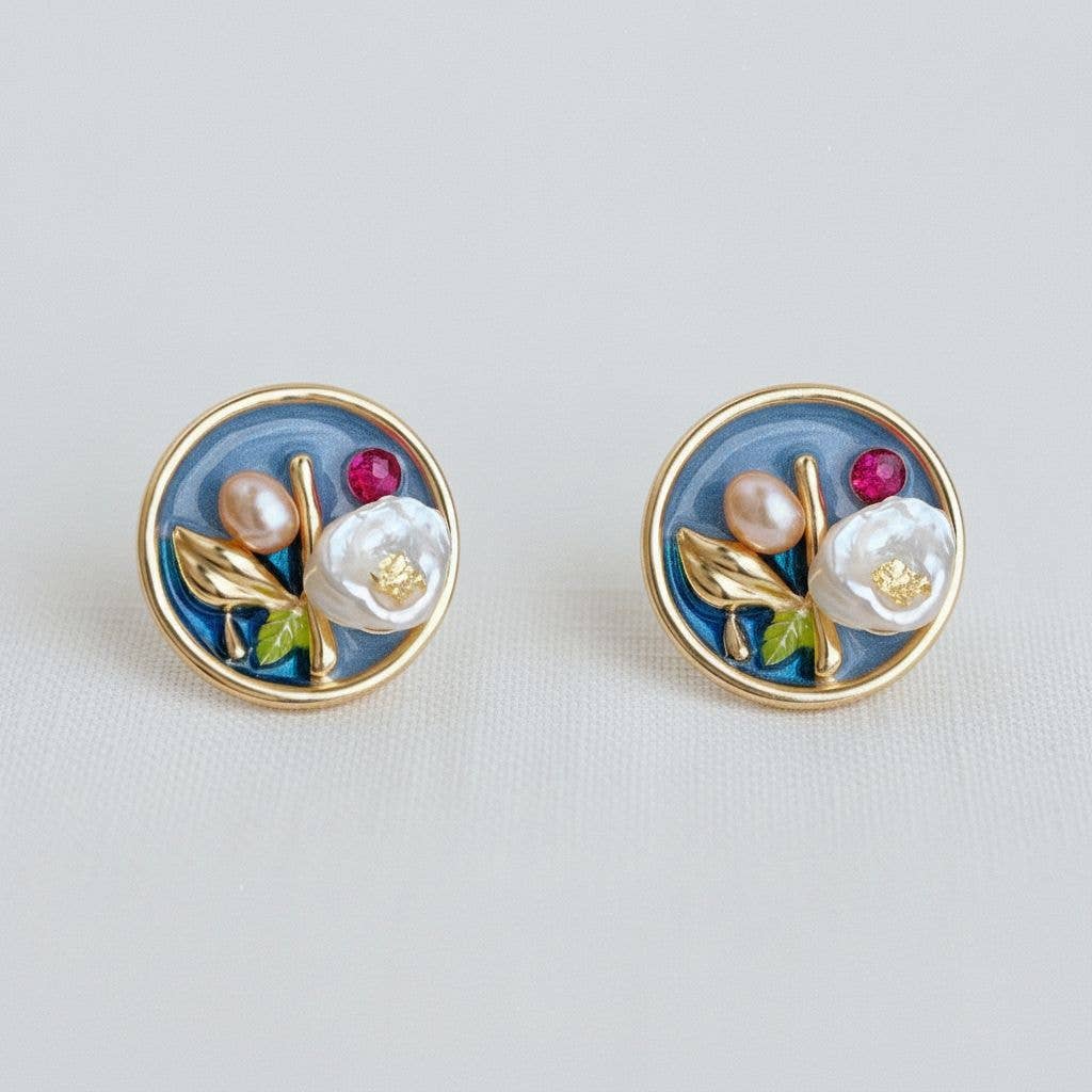 Baroque-Inspired Floral Pearl Drop Earrings