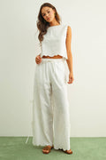EMBRODIERY WITH TIE ON THE SIDE PANTS