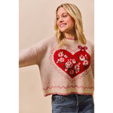 Big Valentine Heart Coquette Crop Sweater
