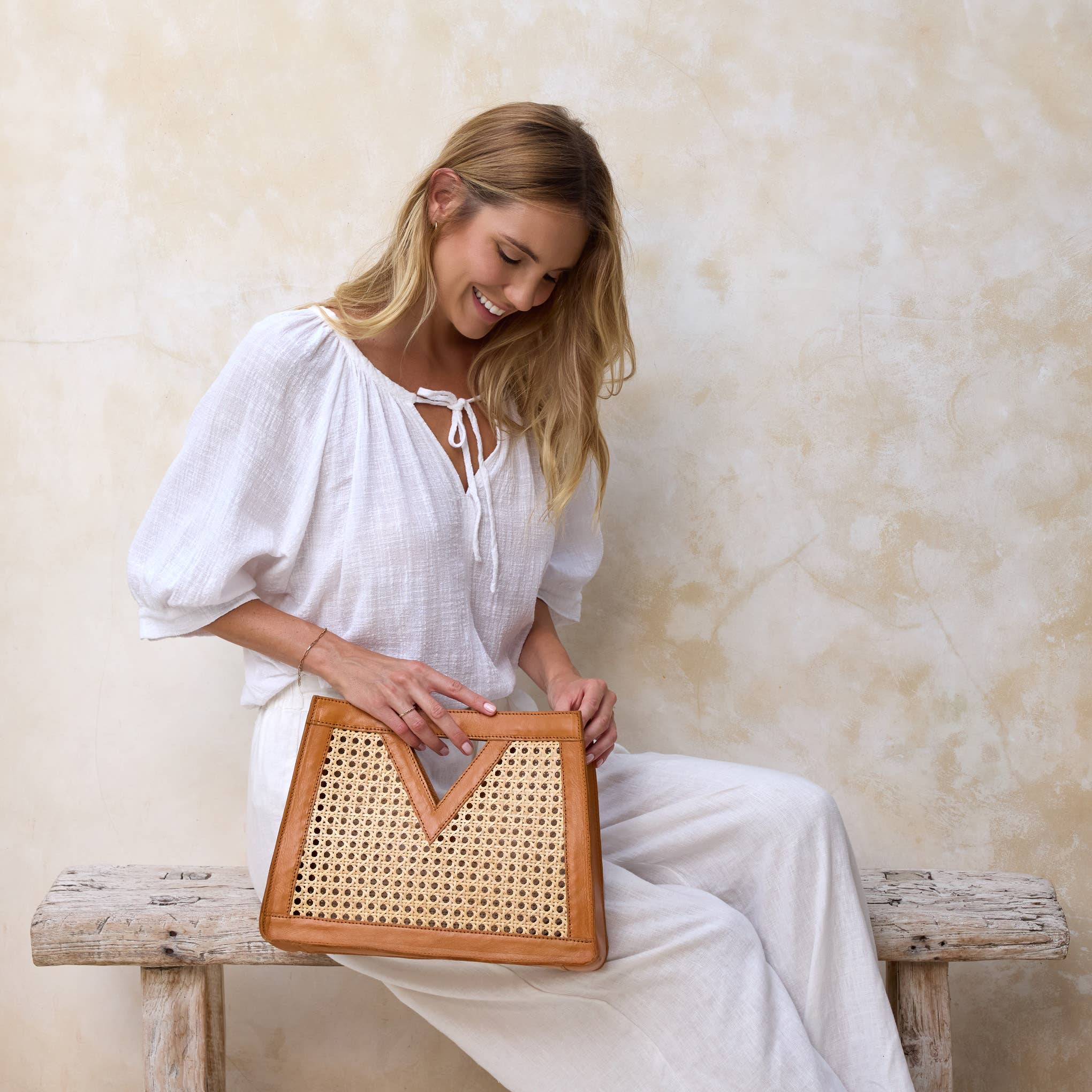 Rattan Brown Cane Weave Triangle Summer Resort Handbag