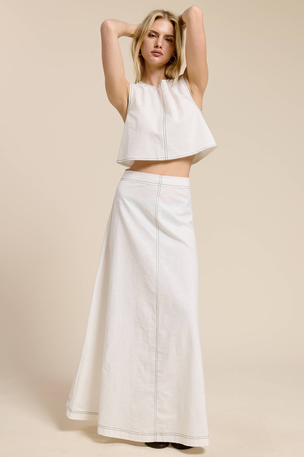 Contrast Stitch Linen Skirt