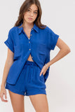 Evergreen Crinkle Collared Button Up