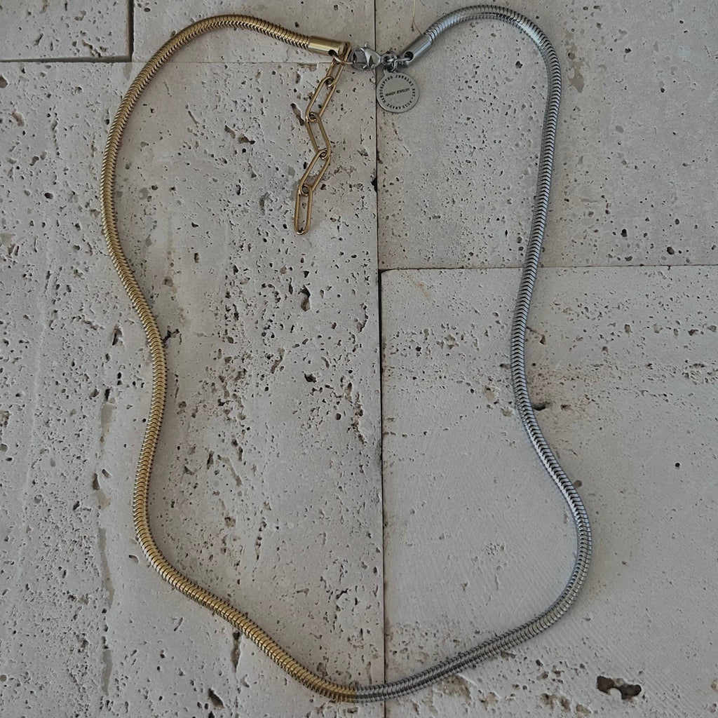 Gold Silver snake chain necklace two double tone ombre 