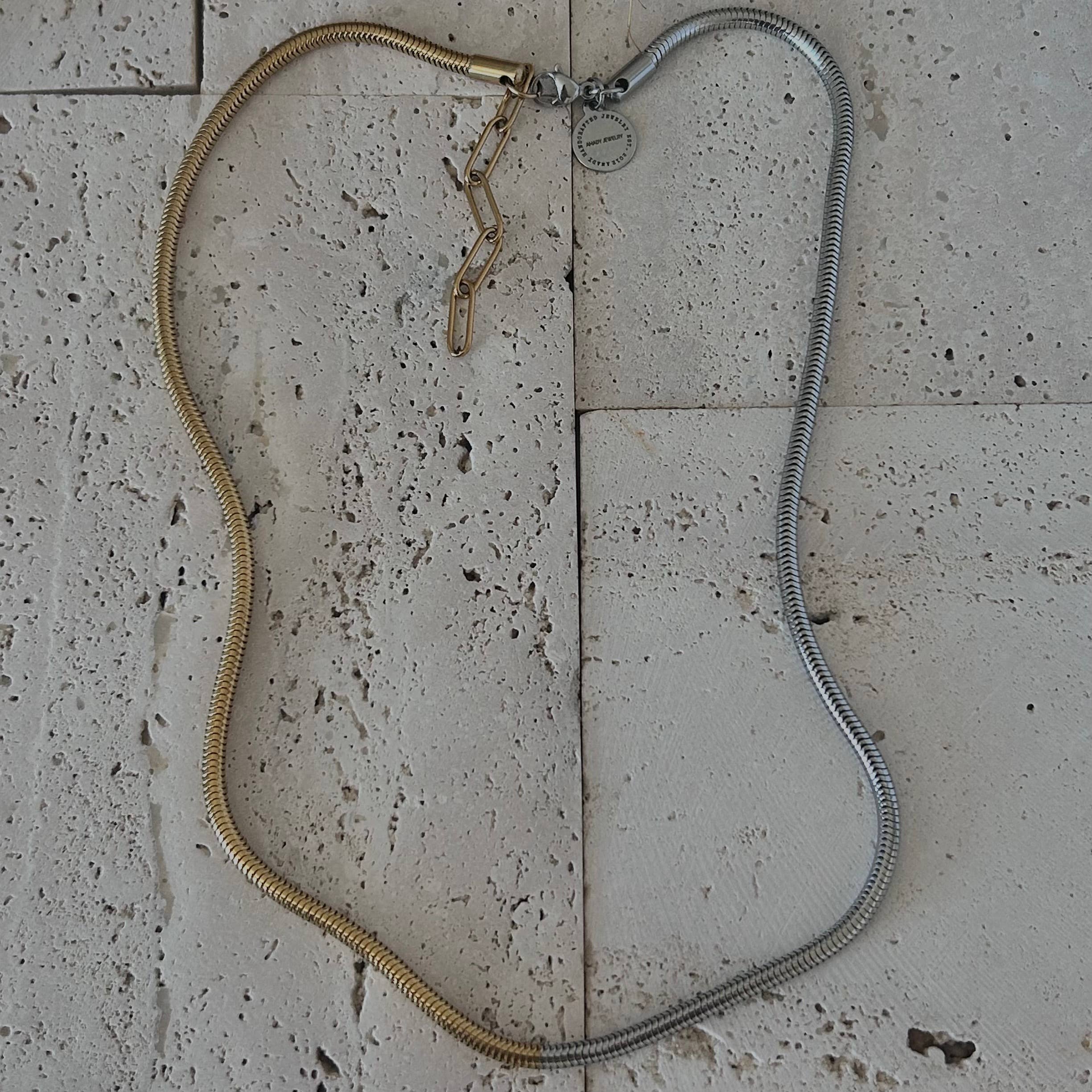 Gold Silver snake chain necklace two double tone ombre 