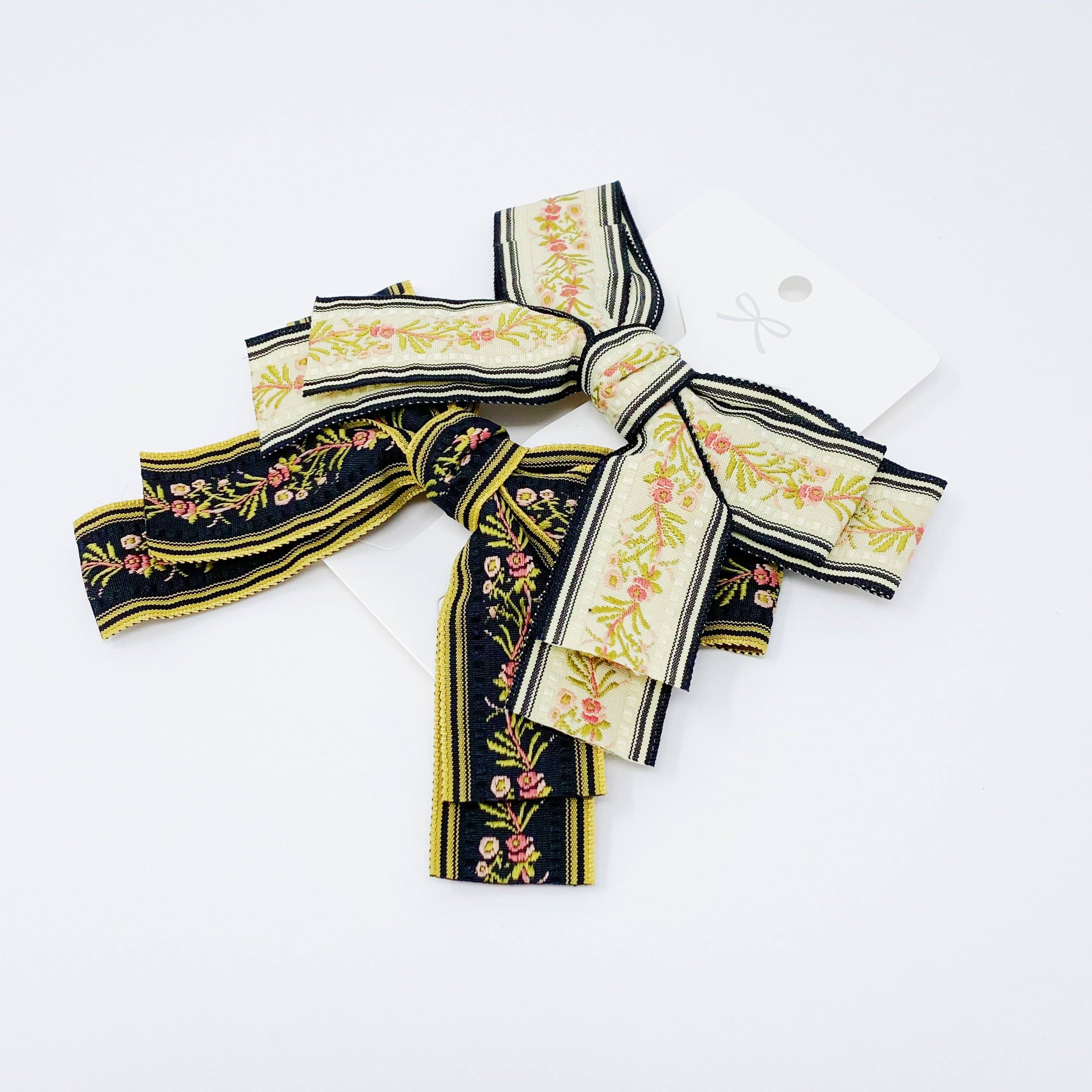Parisian Embroidered Bow Barrette Set