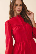Pintuck Yoke Detail Button Mini Dress