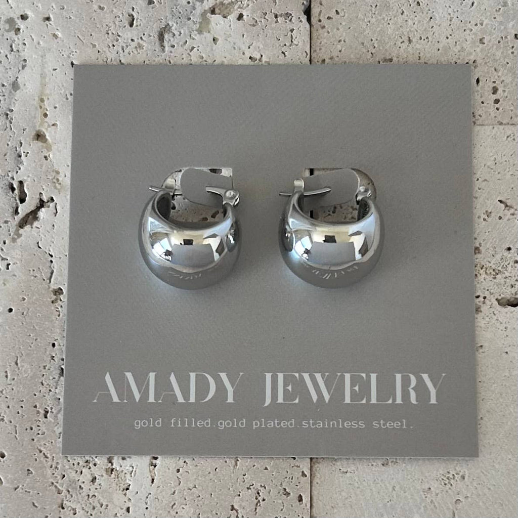 Hoop earrings rhodium plated thick hoop earrings chunky