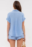 Evergreen Crinkle Collared Button Up