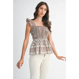 GINGHAM SMOCKED PEPLUM TOP