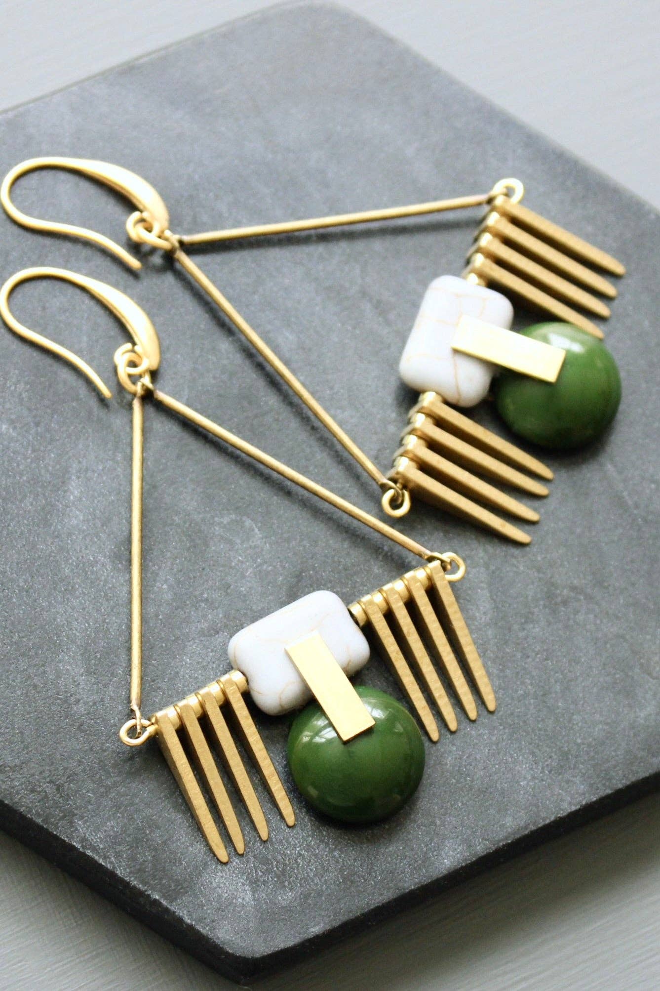 Hunter green and gray ArtDeco earrings