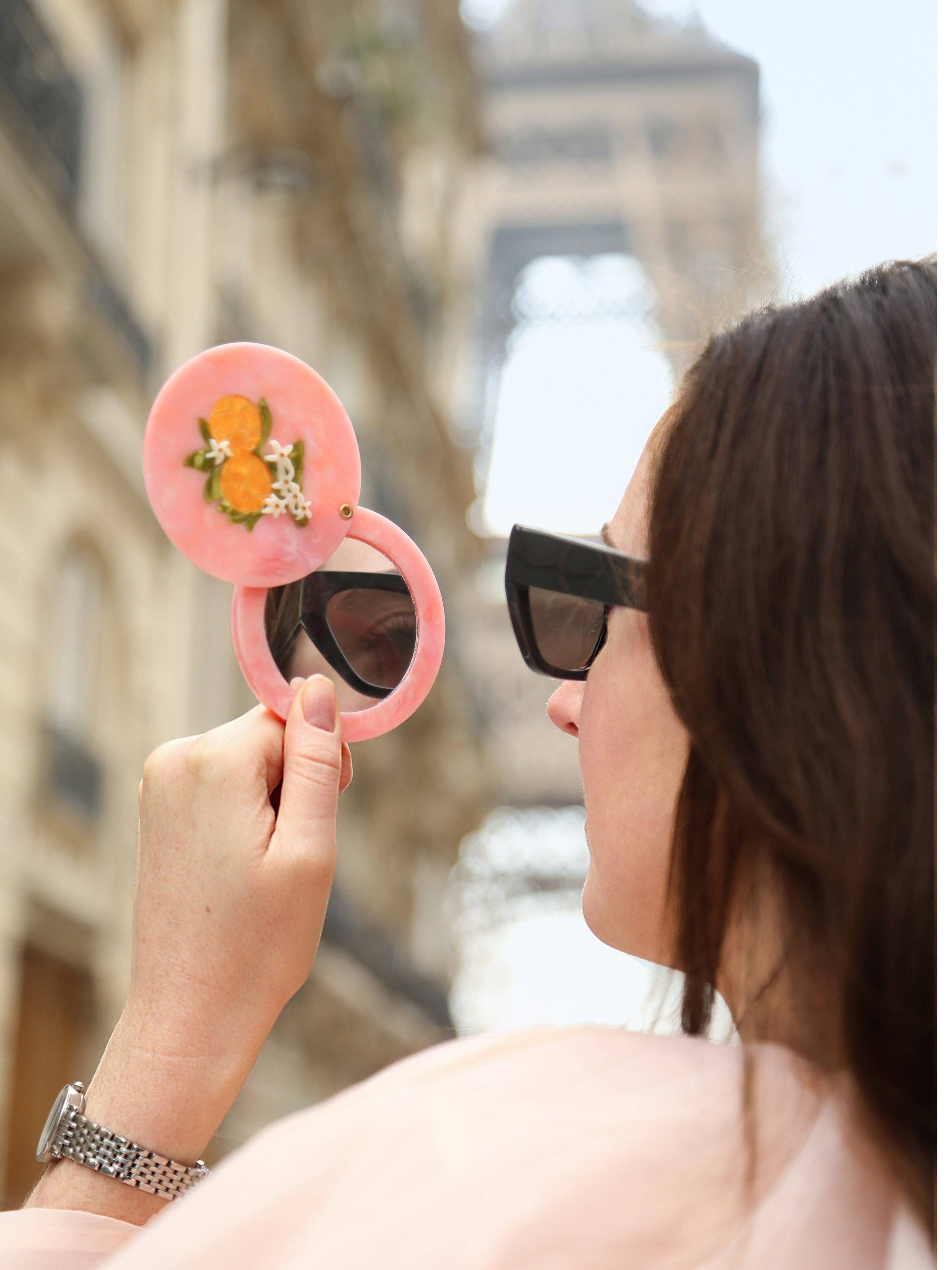 Hand-painted Orange Blossom Compact Mirror | Eco-Friendly
