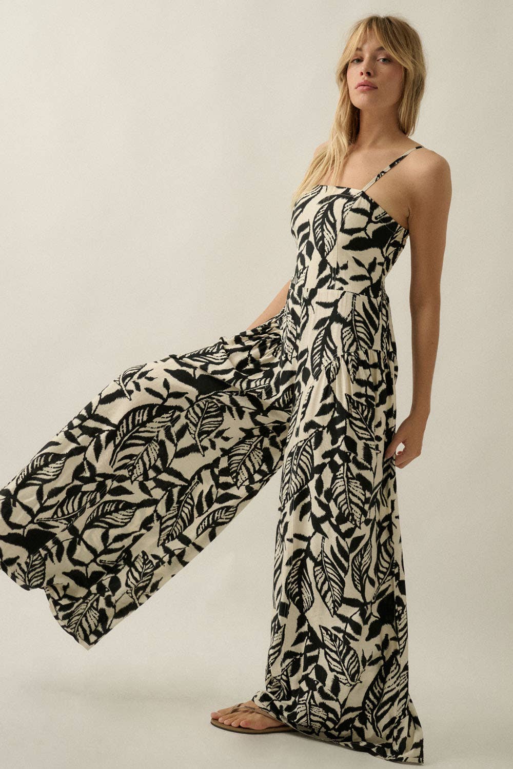 Tropical-Print Wide-Leg Pocket Cami Jumpsuit