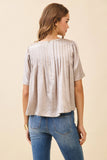Pleated Detail Round Neck Short Metallic Top