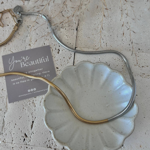 Gold Silver snake chain necklace two double tone ombre 