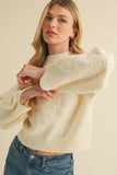 Mock Neck Balloon Sleeve Embroidered Sweater