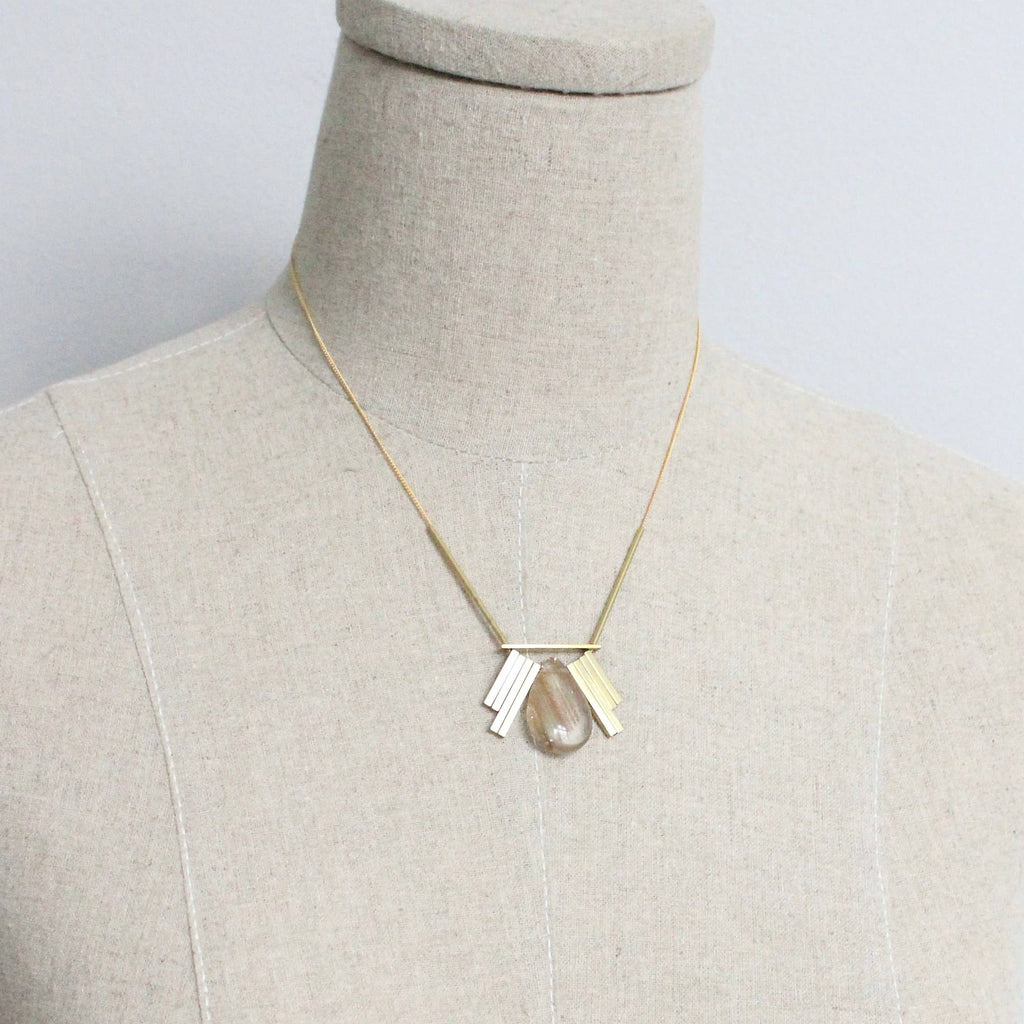 Quartz and brass Artdeco necklace