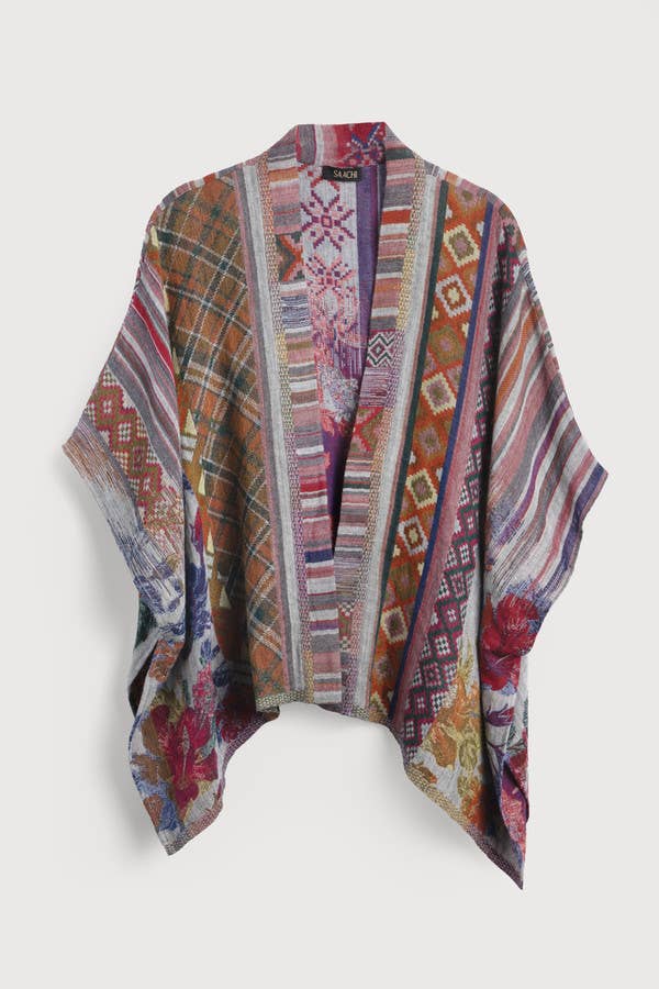 Thalia Floral Geometric Short Open Poncho