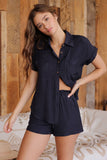 Evergreen Crinkle Collared Button Up