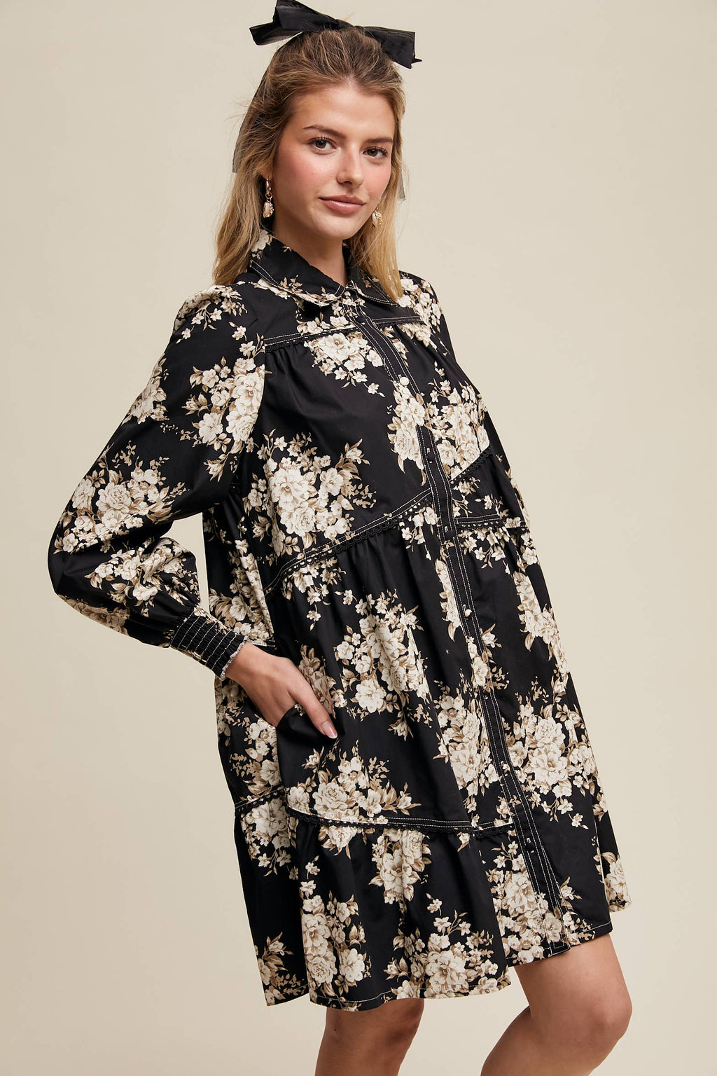 Floral Tiered Shirt Dress- CLEARANCE