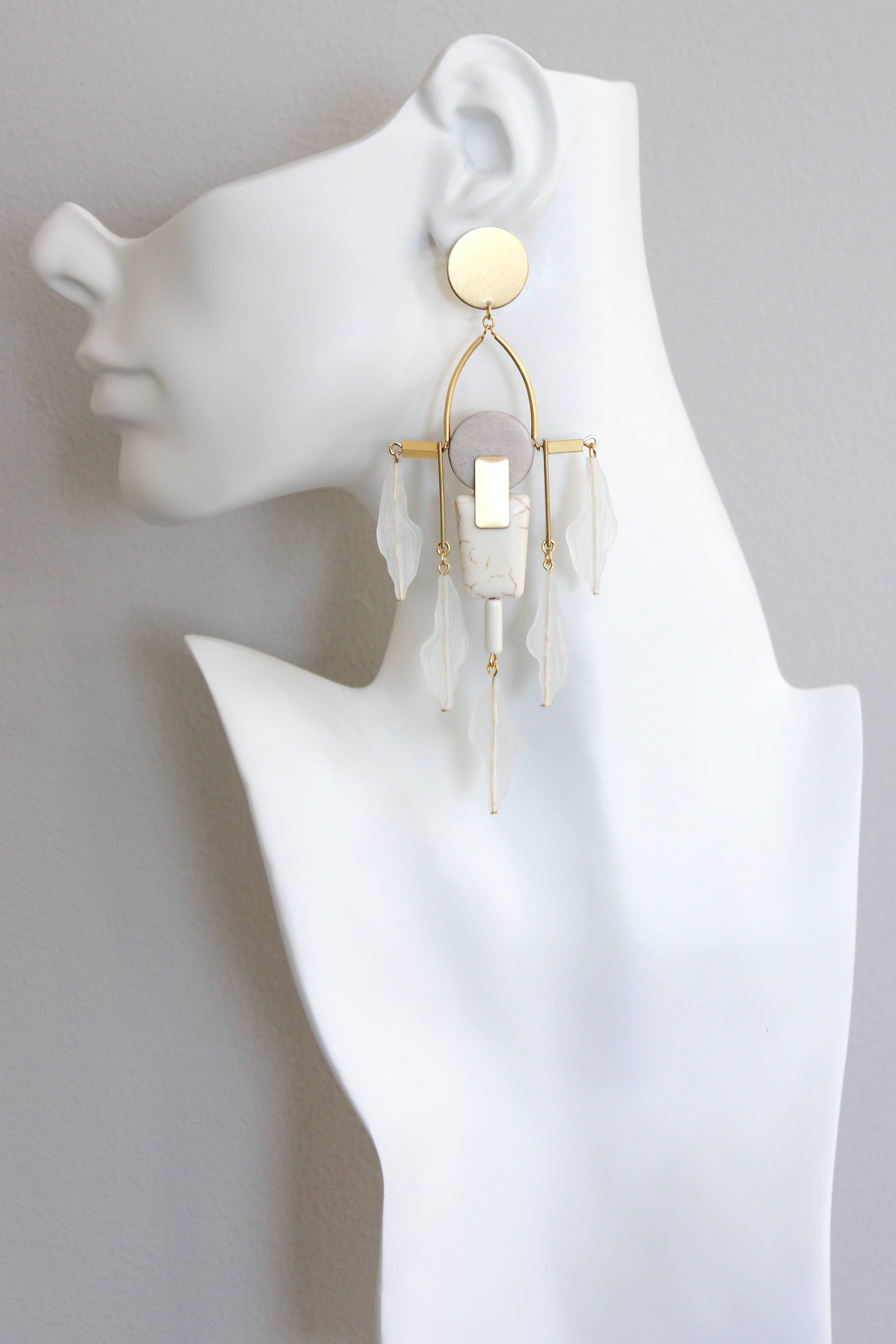 White and gray shoulder duster post earrings