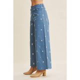 Embroidered Floral Cotton Spandex Pants