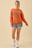 Pumpkin Face Patchwork Sweater Knit Top
