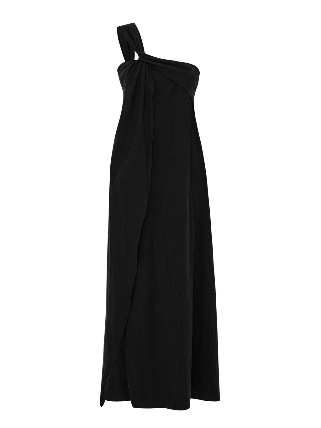 Pia One-Shoulder Cotton Maxi Dress – Black