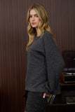 CREW NECK BUTTON DETAIL LONG SLEEVE KNIT TOP
