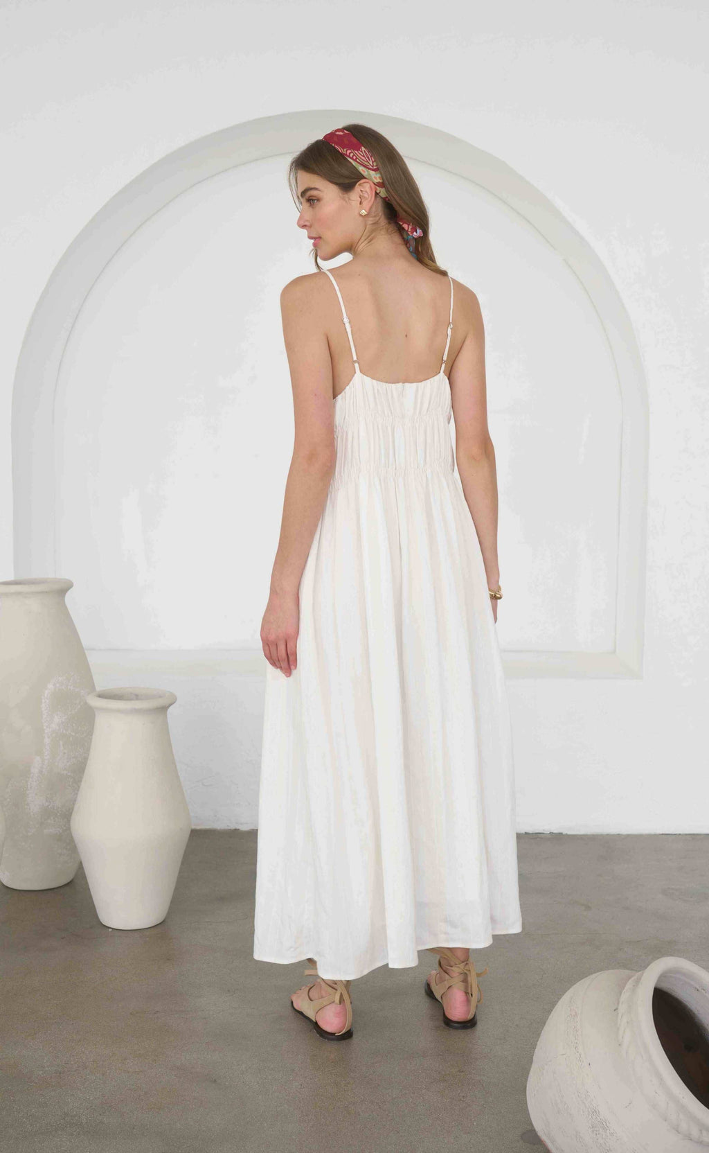 V-Neck Shirred Midi Sundress