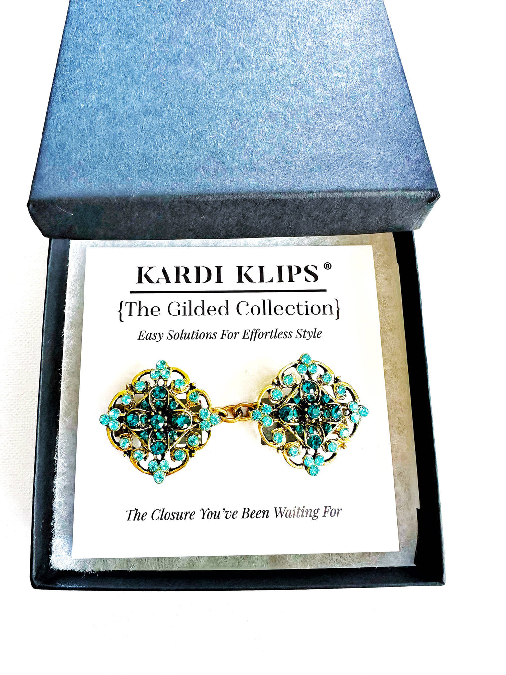 Blue & Gold Cinch Clip, Gilded Sweater Clasp KardiKlip