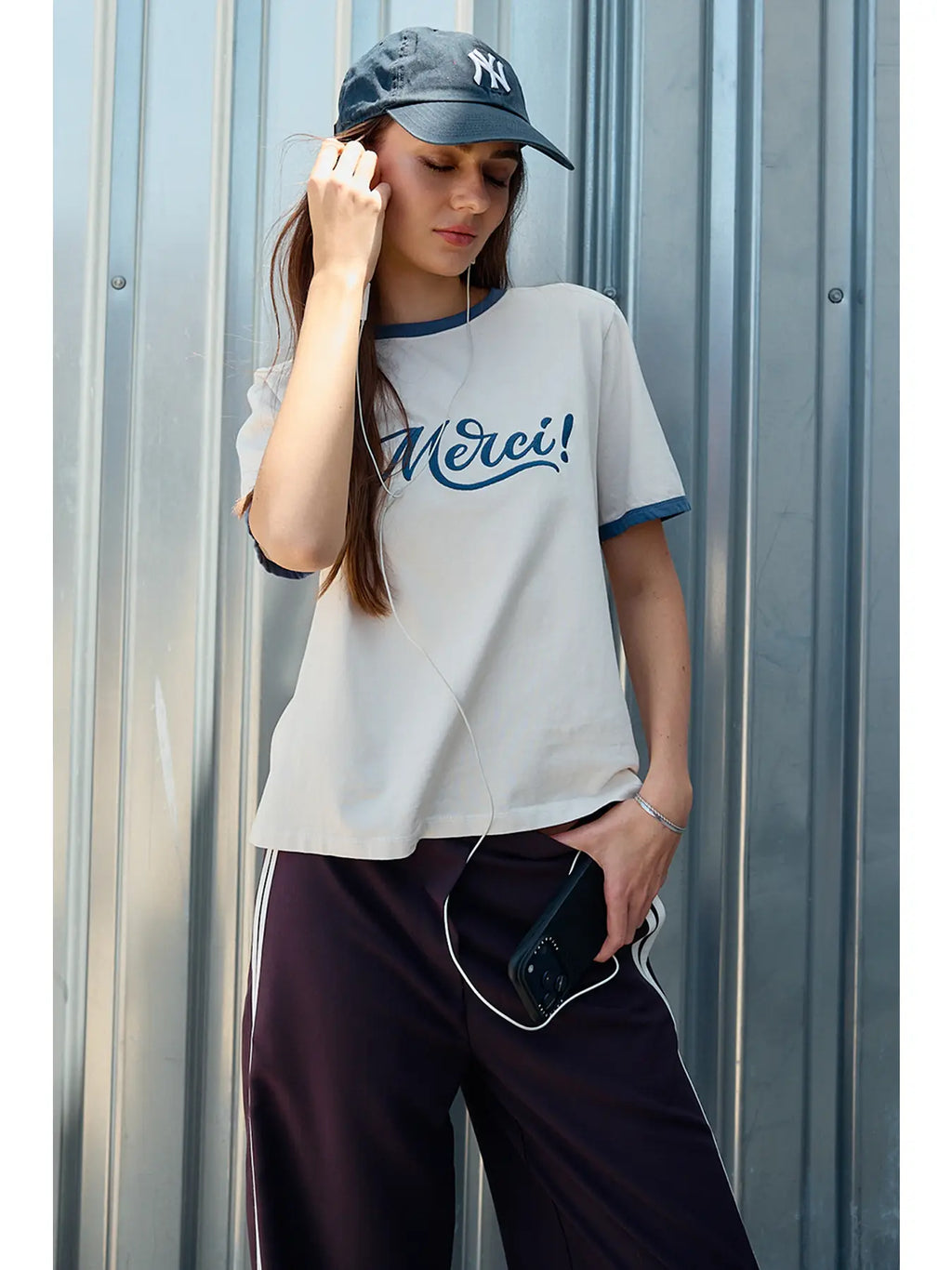Merci Embroidered Contrast Trim Tee