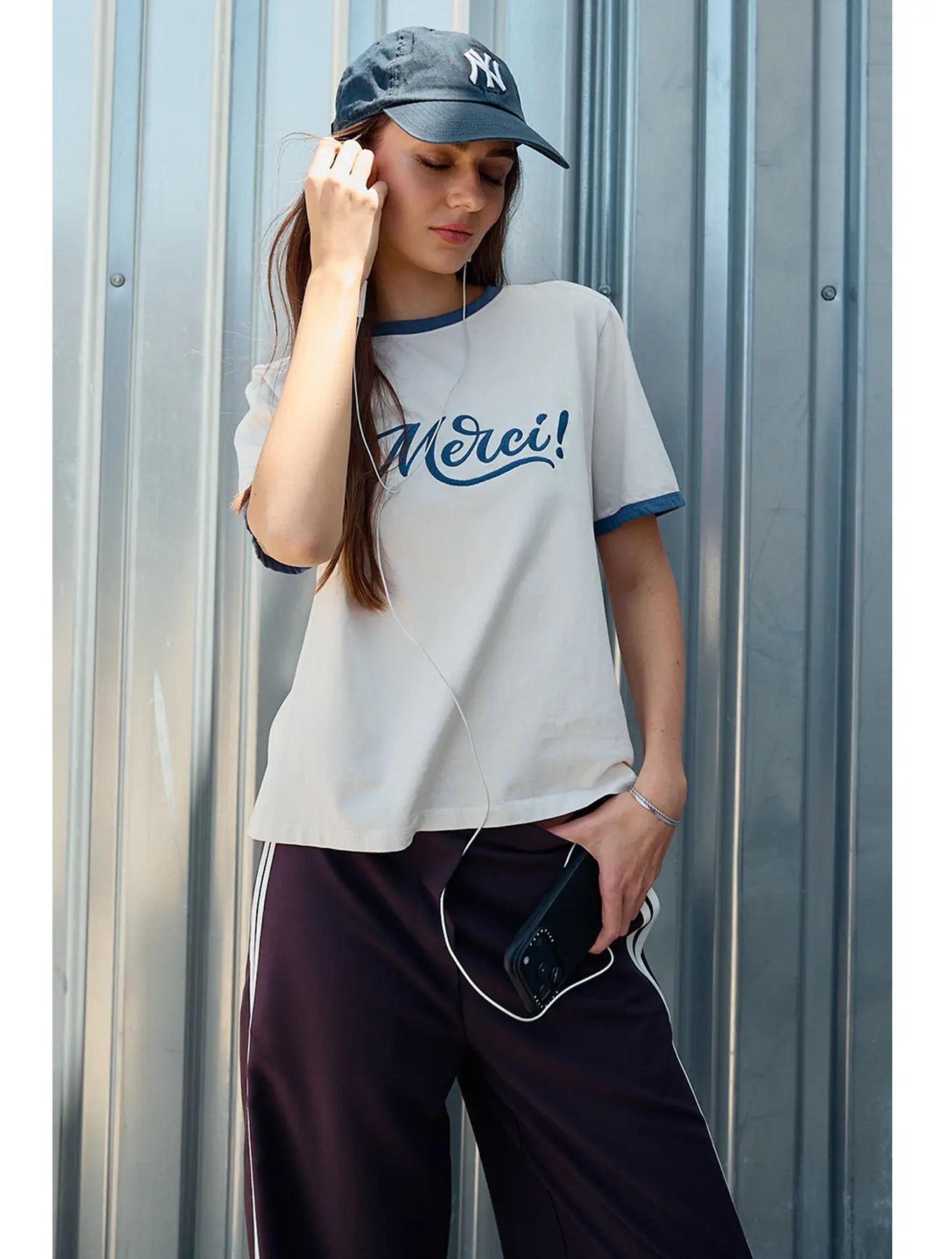 Merci Embroidered Contrast Trim Tee