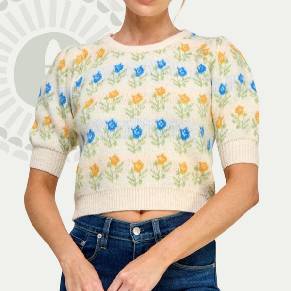 Short Plush Floral Sweater