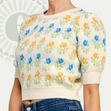 Short Plush Floral Sweater