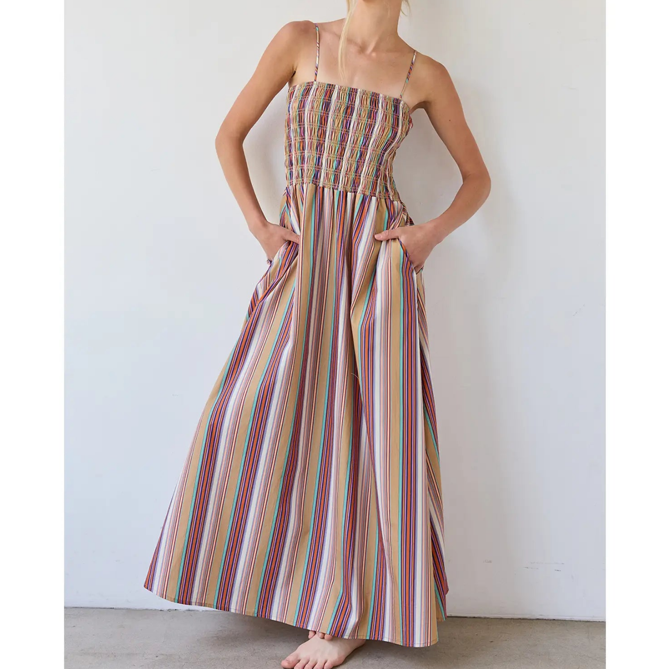 Aspen Multicolor Stripe Smocked Maxi Dress