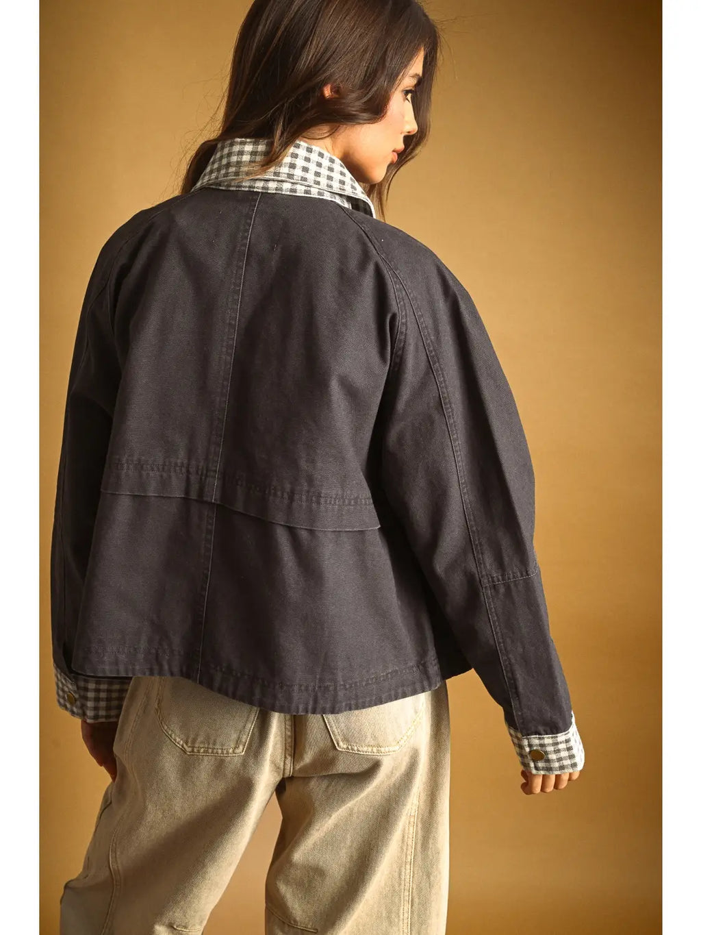 Savannah Gingham Trim Utility Jacket