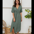 Olive Grove Linen Midi Dress