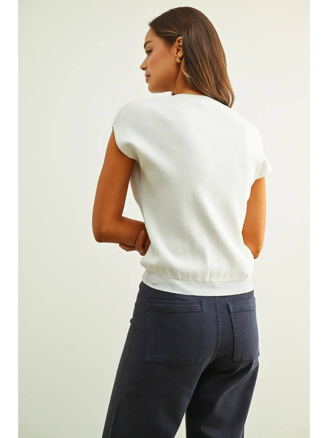 Thea Round Neck Cap Short Sleeve Knit Top